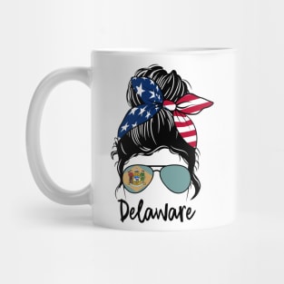 Delaware girl Messy bun , American Girl , Delaware Flag Mug